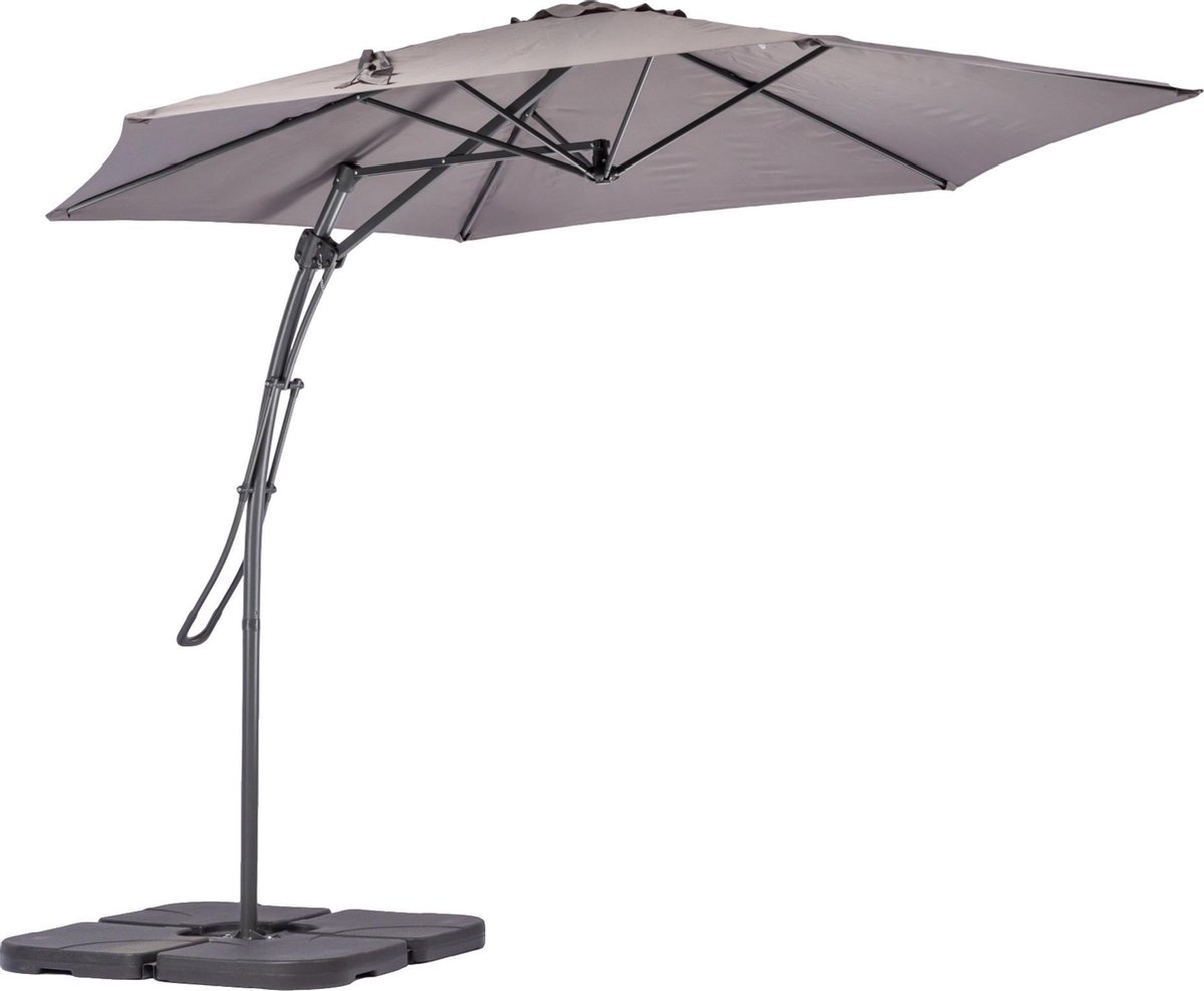 MaxxGarden Zweefparasol - Push-up - Ø300cm - Grijs - Inc. parasolhoes (5404022217326)