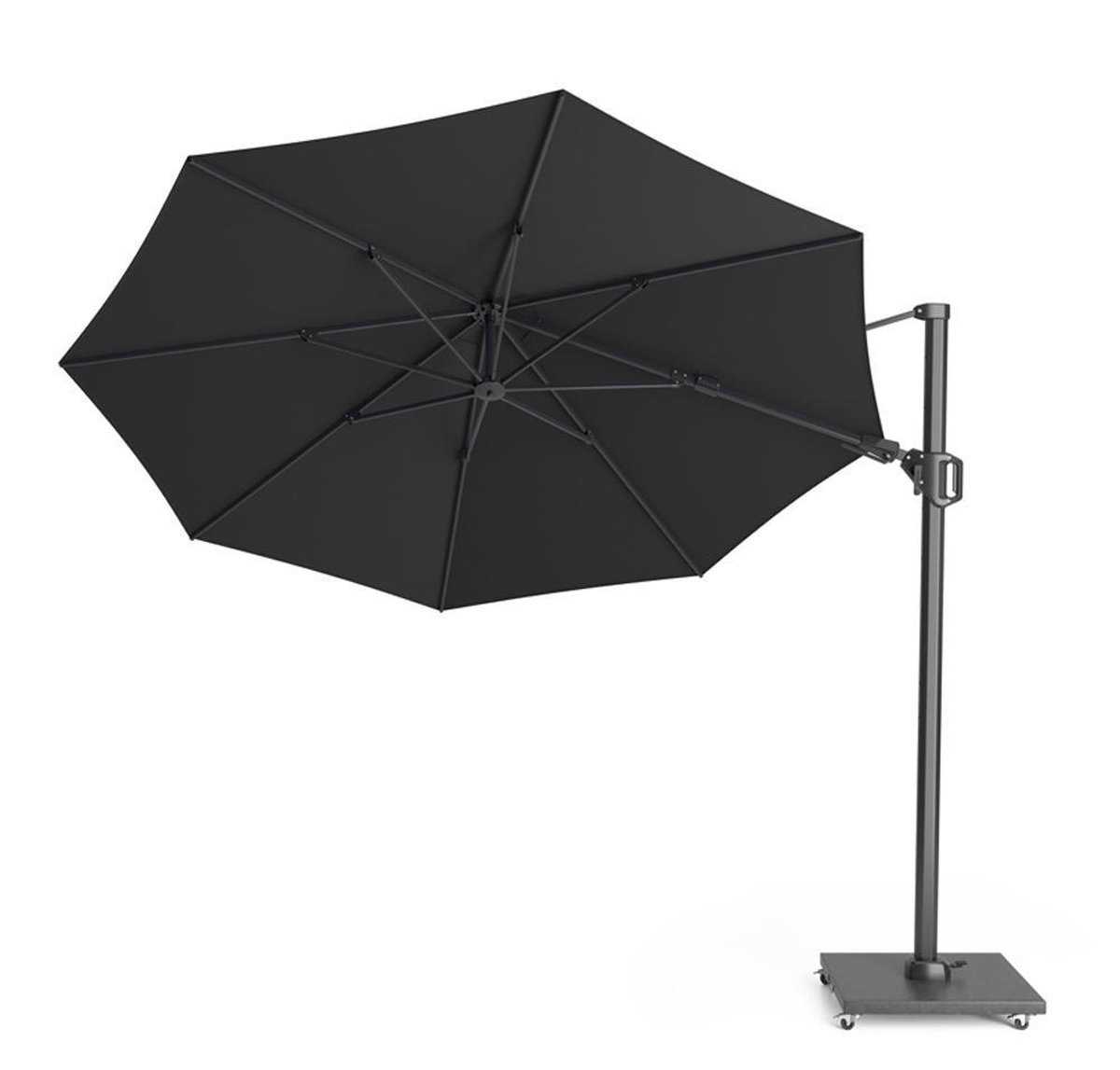 Platinum Challenger T2 Parasol 350cm Faded Black- Zwarte Ronde Zweefparasol (8717591778813)