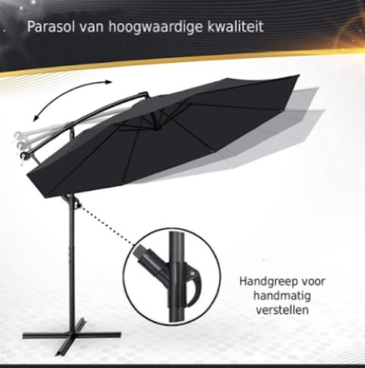 Tillvex- Parasol Ø 3m antraciet-zweefparasol -hangparasol- vrijhangende parasol- tuinparasol- slinger-balkon- aluminium-kantelbaar (4260613493095)