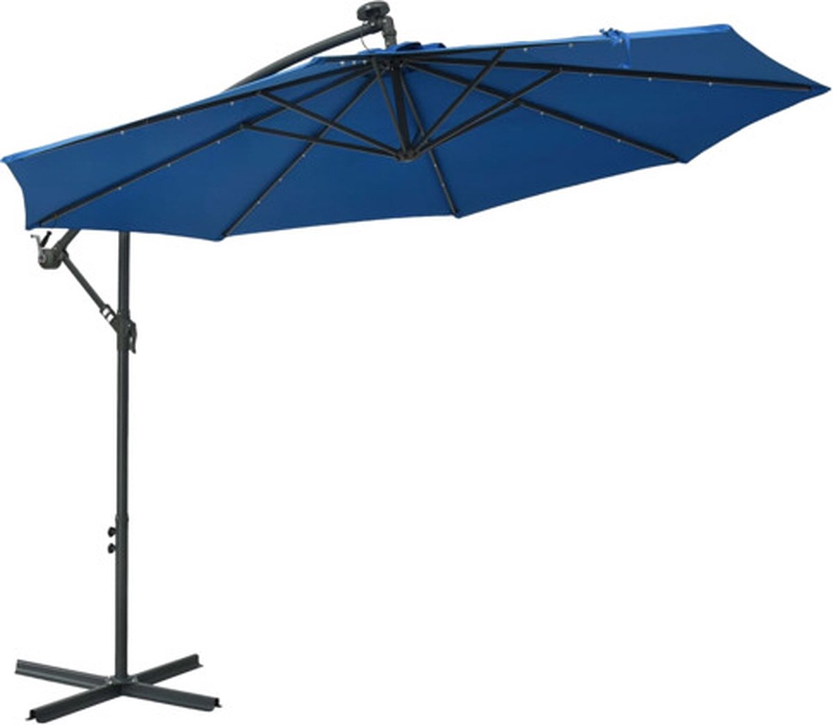 vidaXL Zweefparasol met LED-verlichting en stalen paal 300 cm blauw (8719883744643)