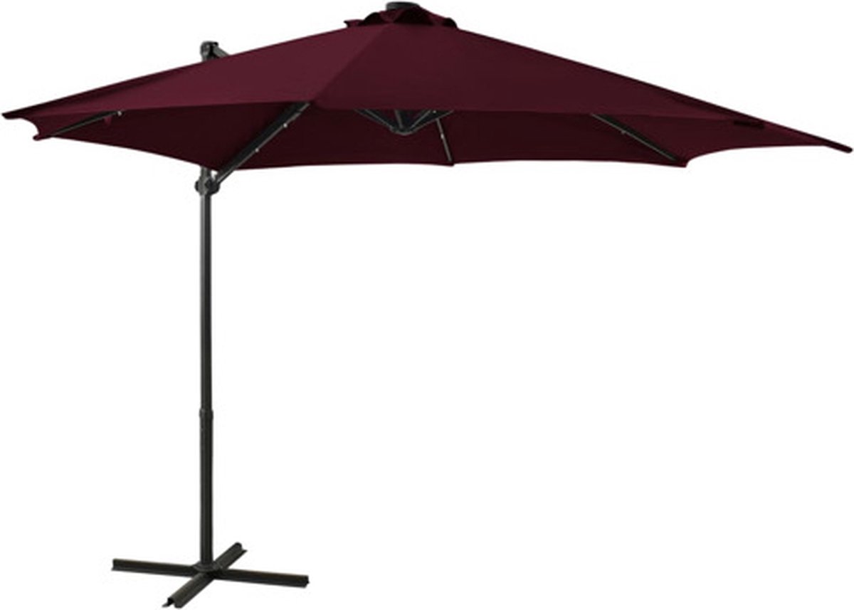 vidaXL Zweefparasol met paal en LED-verlichting 300 cm bordeauxrood (8720286181386)