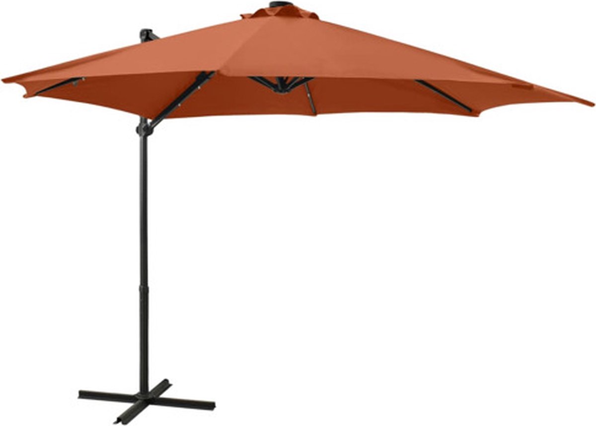 vidaXL Zweefparasol met paal en LED-verlichting 300 cm terracottakleur (8720286181393)