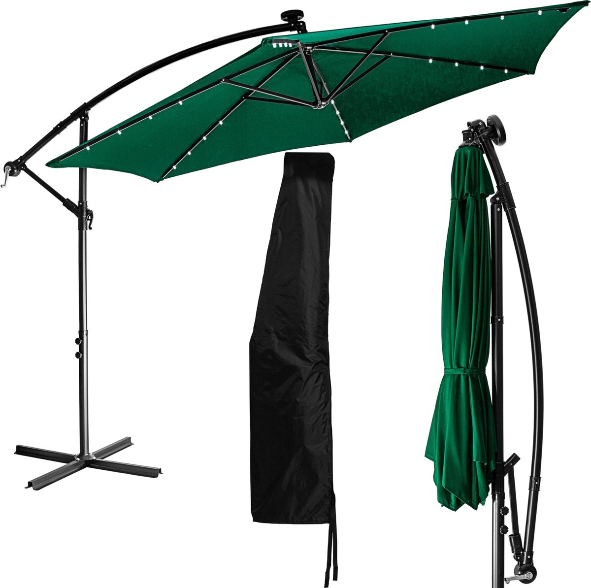 Parasol - Zweefparasol - Parasols - Zweefparasol met voet - Tuinparasol - Inclusief parasol hoes - Waterafstotend - Uv bescherming 30+ - Staal - Polyester - Groen - ⌀ 280 x H 272 cm (6094107925933)