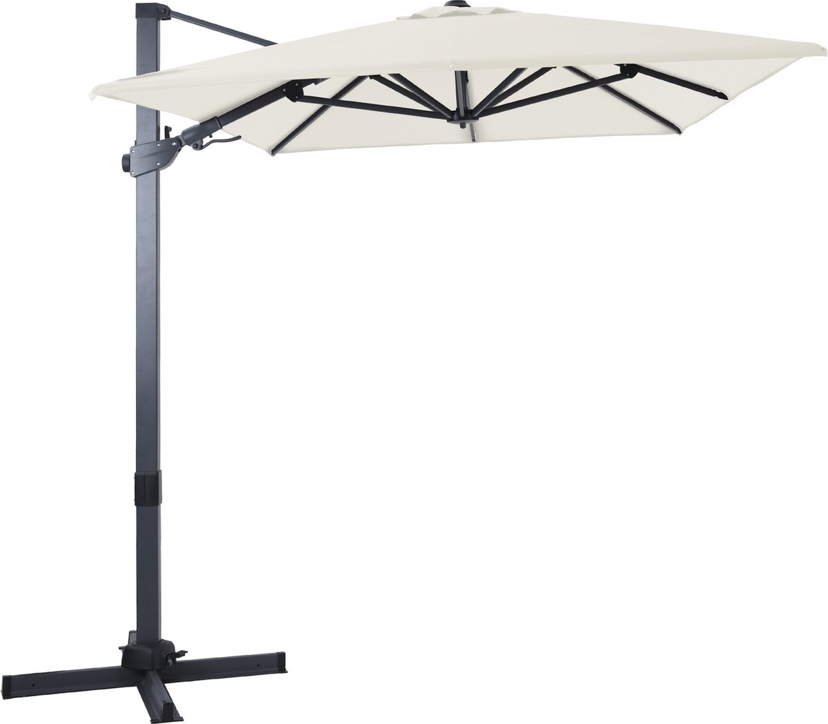 AXI Milad Premium Zweefparasol 200x300 Antraciet/beige - Gepoedercoat aluminium frame met kruisvoet - 360° Draaibaar - Kantelbaar - UV werend doek (8720365063572)