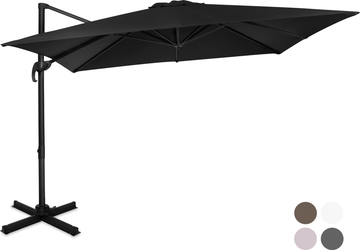 VONROC Premium Zweefparasol Pisogne 300x300m - Duurzame parasol - 360 ° Draaibaar - Kantelbaar - UV werend doek - Antraciet/Zwart - Incl. beschermhoes (8717479096138)