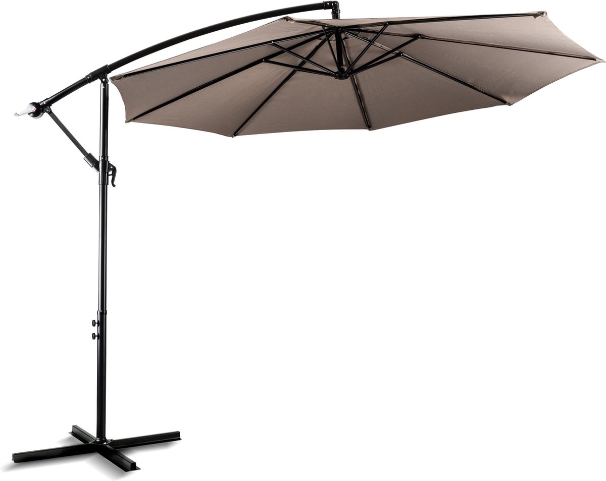 Zweefparasol 300 cm met kruisvoet | 8 baleinen| kleur Taupe| waterafstotend |UV50+ (8719632276036)