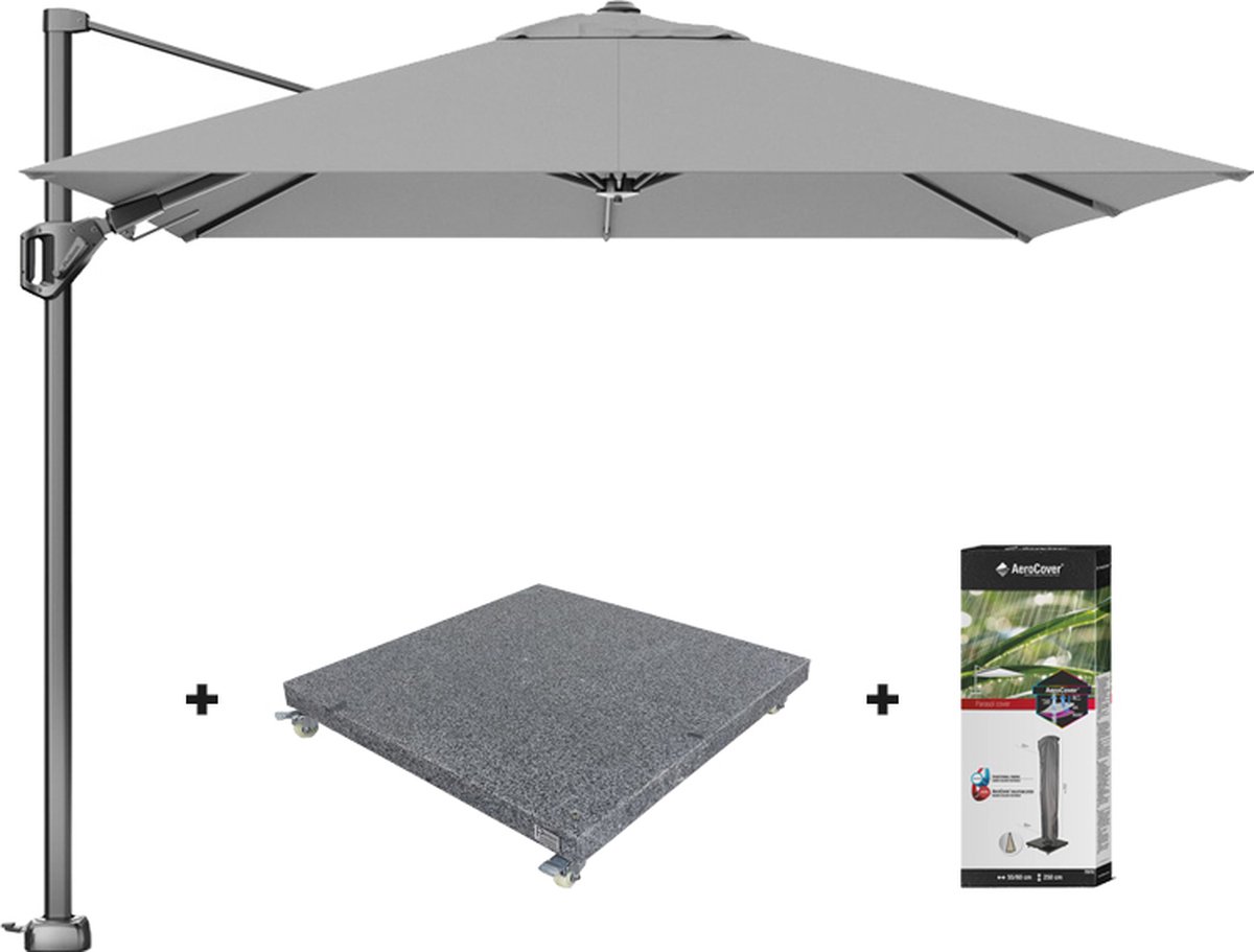 Platinum Voyager zweefparasol T2 2,7x2,7 m. - Light grey met voet en hoes (7435105026021)