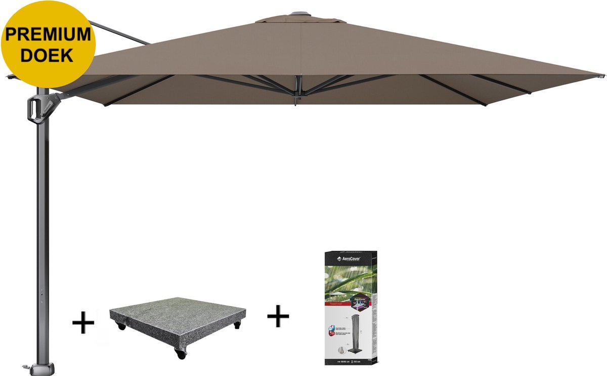 Challenger T1 telescope premium zweefparasol 350x350 cm havanna met 120KG voet en hoes (8720848326835)