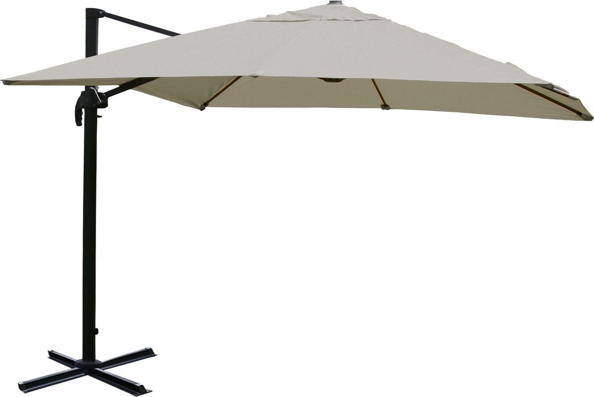 Zweefparasol MCW-A96, 3,5x3,5m (Ø4,95m) polyester aluminium/staal 25kg ~ creme-grijs zonder voet, draaibaar (4057651472744)