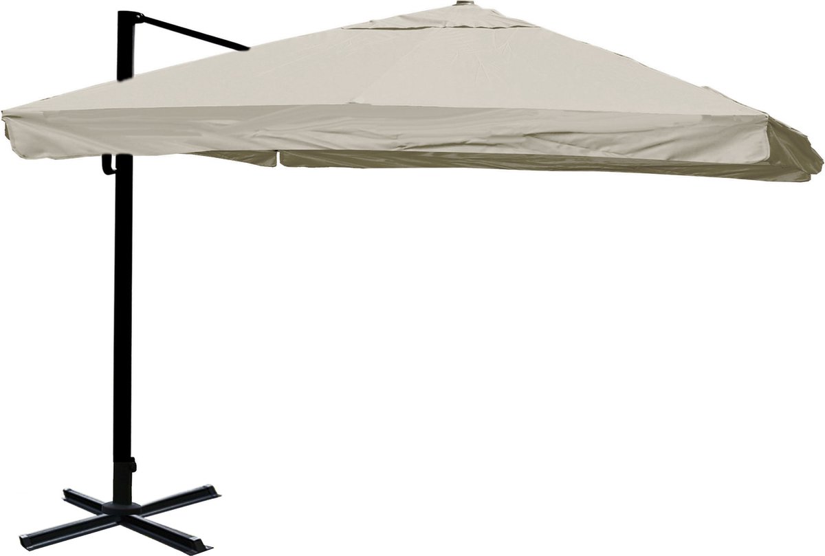 Zweefparasol MCW-A96, 3,5x3,5m (Ø4,95m) polyester/aluminium 25kg ~ Flap, crèmegrijs zonder standaard, draaibaar (4057651393537)