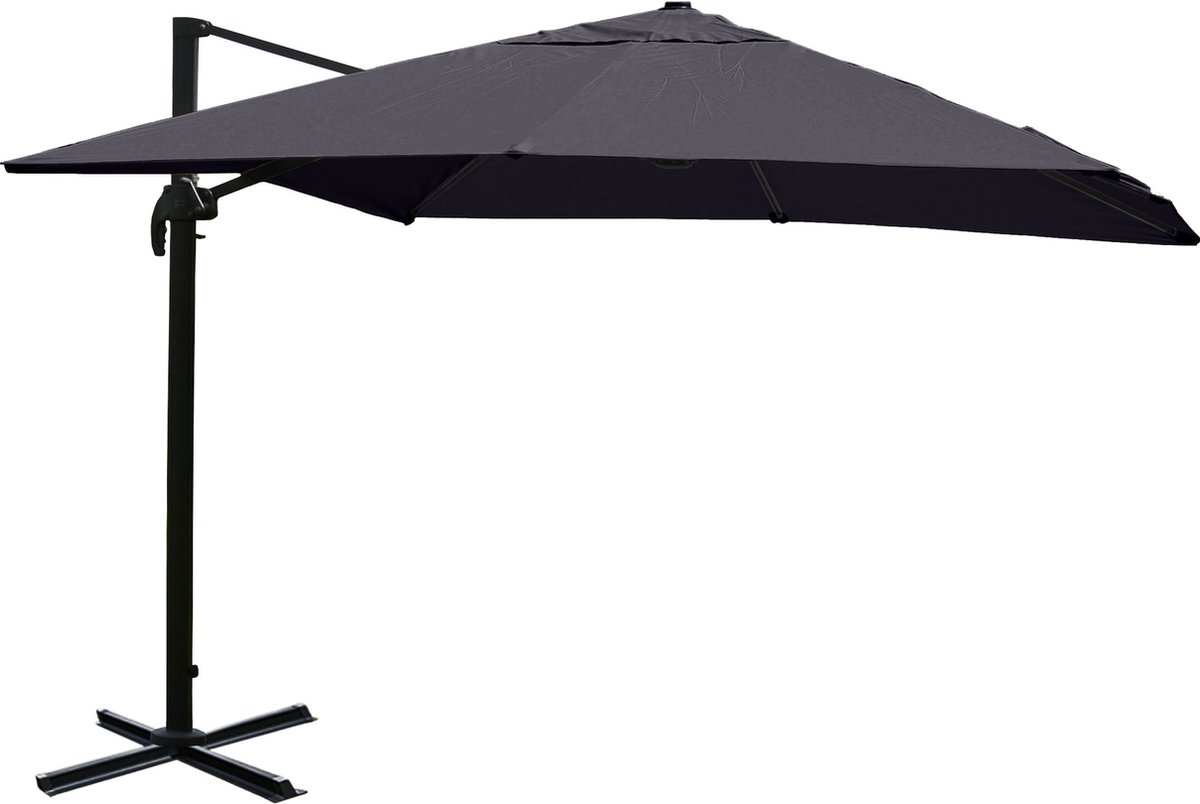 Zweefparasol MCW-A96, 3x3m (Ø4,24m) polyester aluminium/staal 23kg ~ antraciet zonder voet, draaibaar (4057651222349)