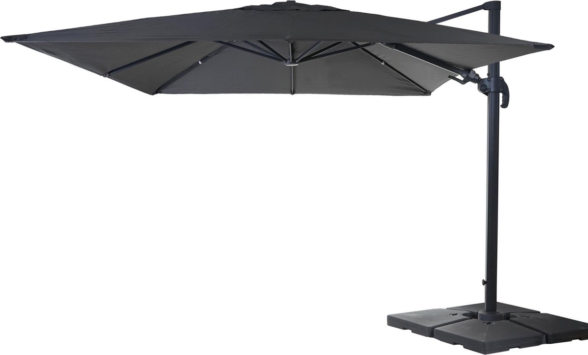 Zweefparasol MCW-A96, 3x4m (Ø5m) draaibaar, polyester/aluminium 26kg ~ antraciet met standaard, draaibaar (4057651233314)