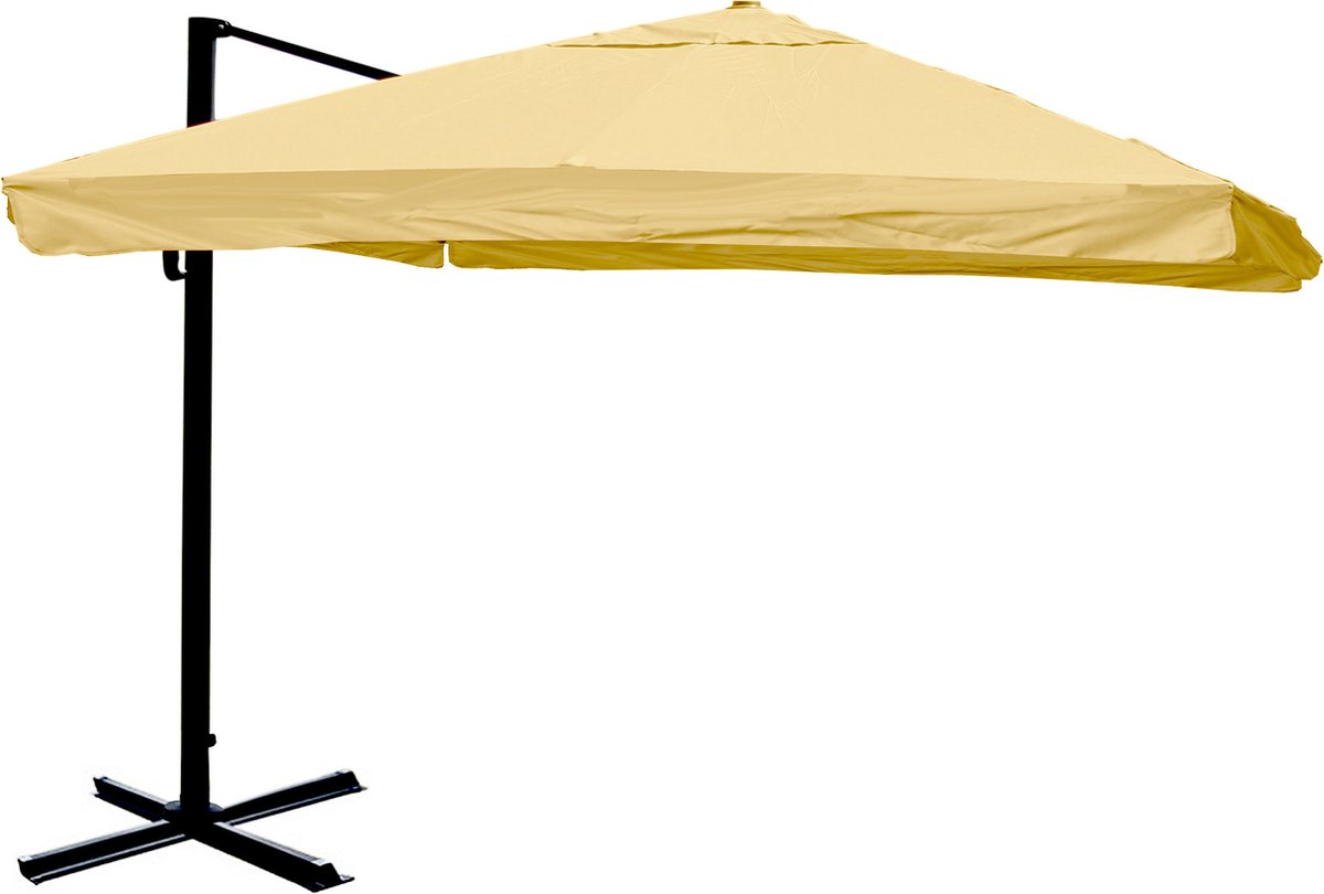 Zweefparasol MCW-A96, horeca, 3x3m (Ø4,24m) polyester aluminium/staal 23kg ~ Flap, crème zonder voet, draaibaar (4057651221496)