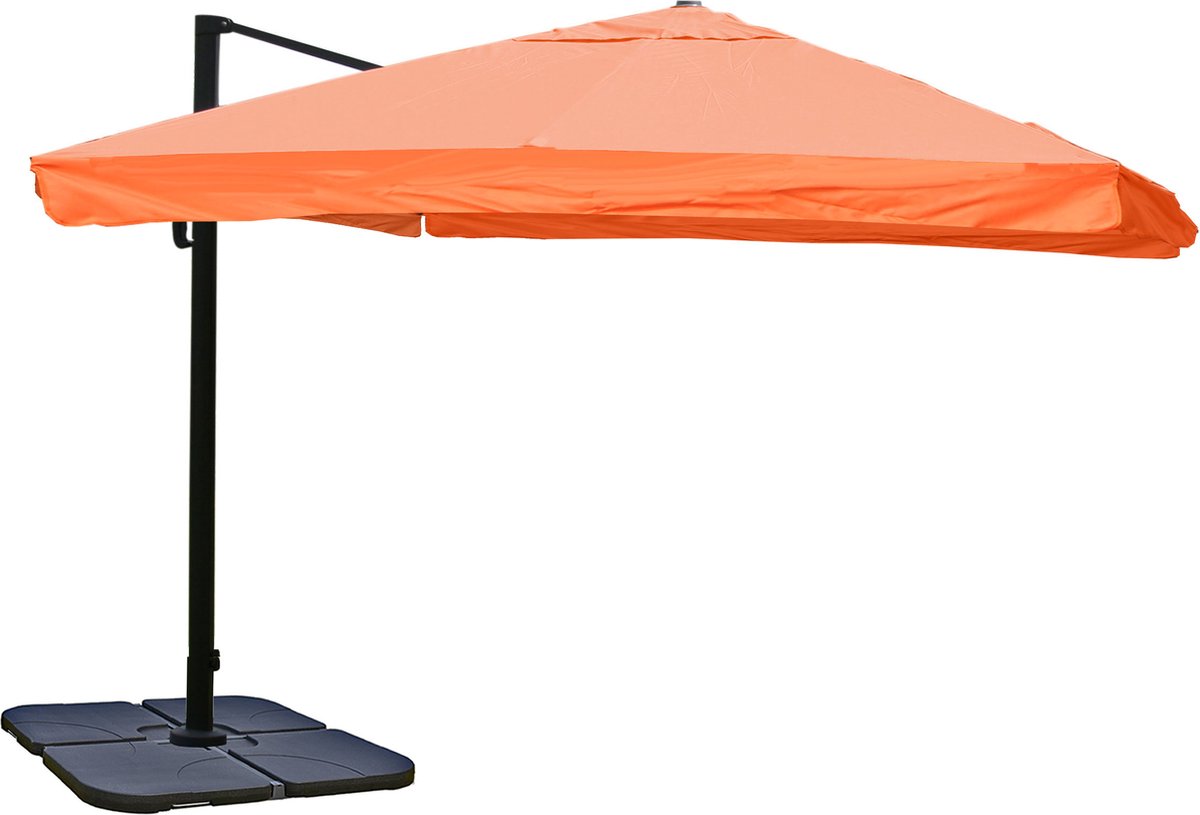 Zweefparasol MCW-A96, parasol catering 3x3m (Ø4.24m) polyester/aluminium 23kg ~ Flap, terracotta met voet (4057651221403)