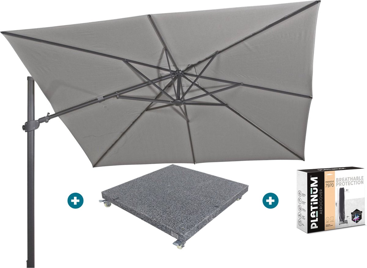 4-Seasons zweefparasol Siesta Premium 300 x 300 - Charcoal met voet en hoes (6097331054011)