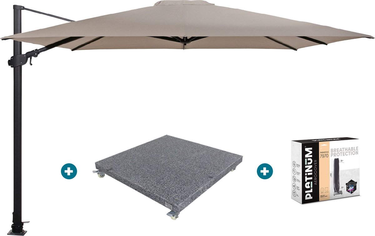 4-Seasons zweefparasol Siesta Premium 300 x 300 - Taupe met voet en hoes (6097331936966)