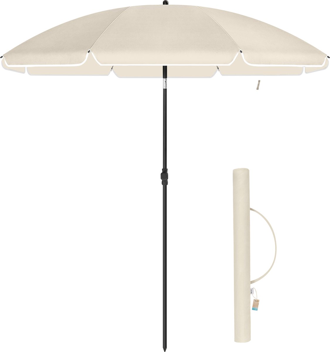 ACAZA Stokparasol - Strandparasol - 180 cm diameter - rond / achthoekige Parasol - Knikbaar - Kantelbaar - Draagbare Parasolhoes - Beige (5400943015478)