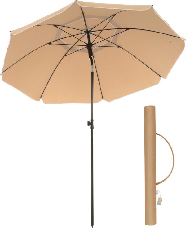 ACAZA Stokparasol - Strandparasol - 180 cm diameter - rond / achthoekige Tuinparasol - Knikbaar - Kantelbaar - met Draagtas - Taupe (5400943038842)