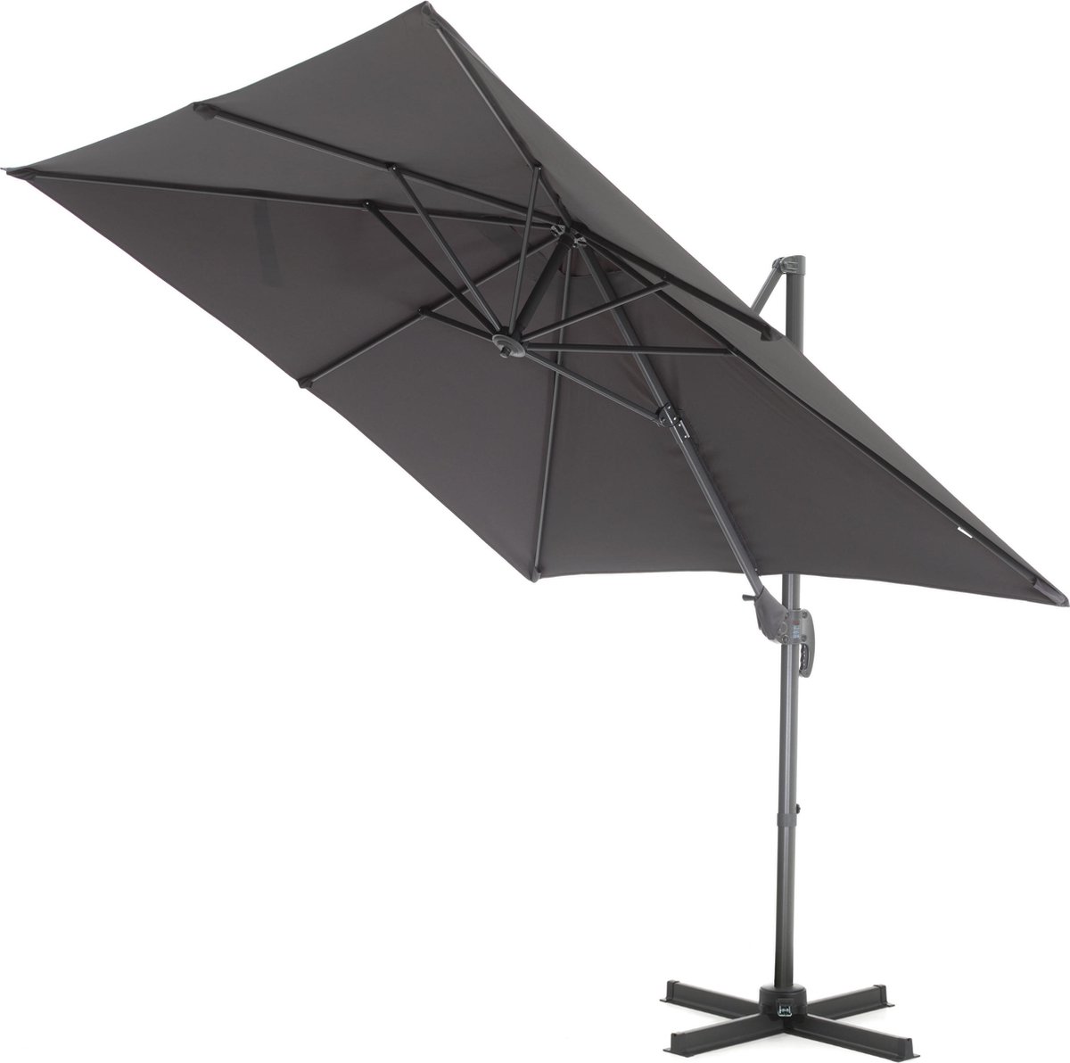 ACAZA Zweefparasol - 250x250 cm - Sterke Zweef Parasol - Duurzame parasol - 360 ° Draaibaar - UV werend doek - Aluminium frame - Donker Grijs (5400943014501)