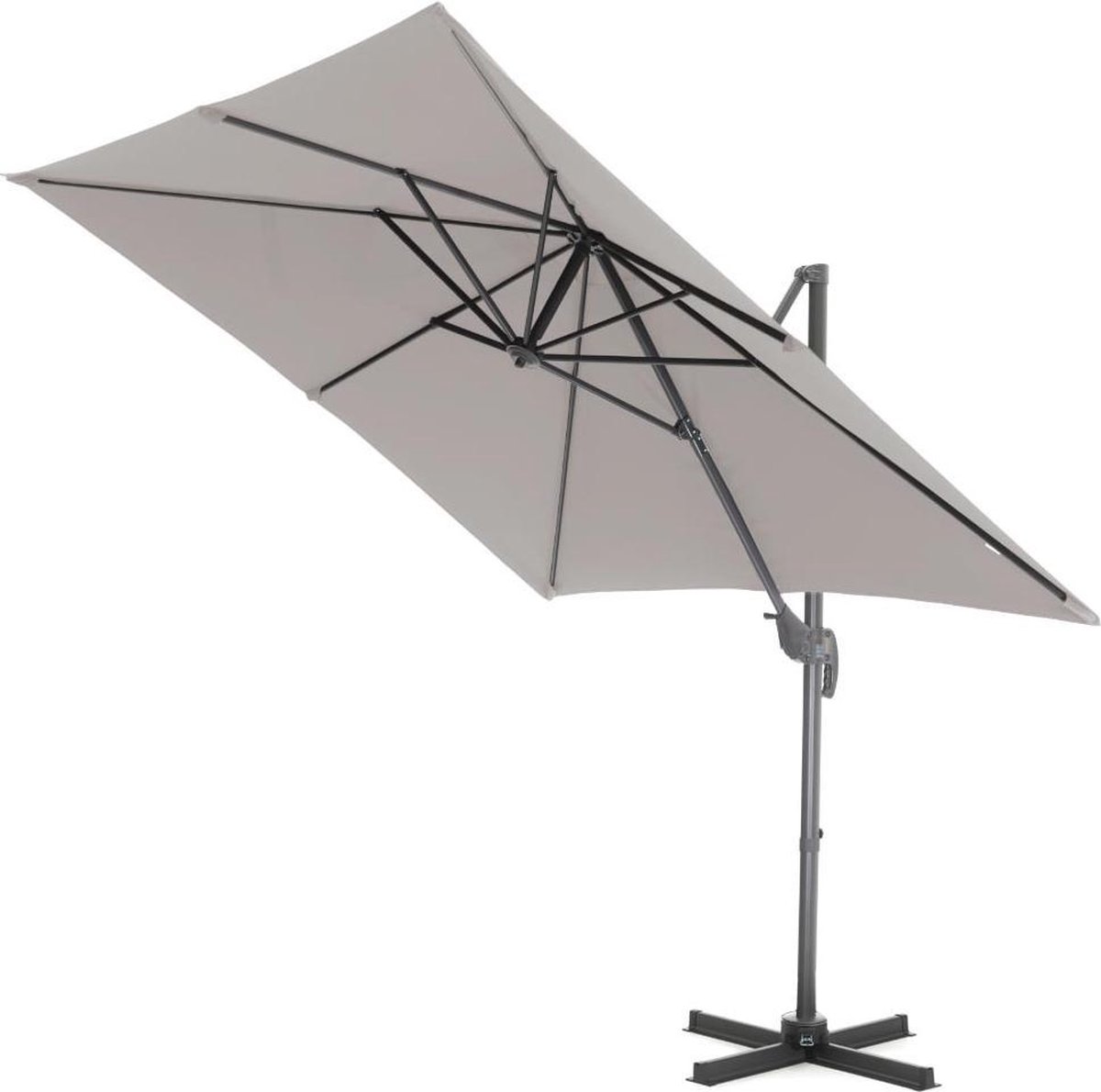 ACAZA - Zweefparasol - Zweefparasols - Zweefparasol Vierkant - draaibare en kantelbare Parasol - Vierkant Doek - Lichtgrijs (5400943018004)