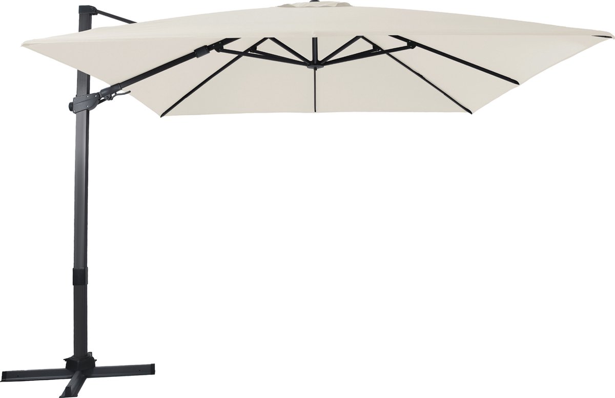 AXI Apollo Premium Zweefparasol 300x300 cm Antraciet/beige - Gepoedercoat aluminium frame met kruisvoet - 360° Draaibaar - Kantelbaar - UV werend doek (8720365063480)