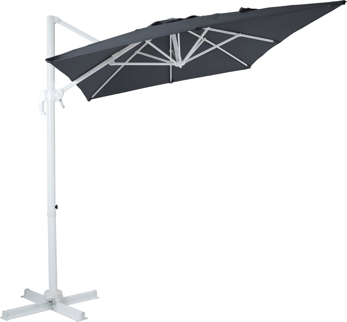 AXI Coco Zweefparasol 200x300 cm Wit/grijs - Gepoedercoat aluminium frame met kruisvoet - 360° Draaibaar - Kantelbaar - UV werend doek (8720365063343)