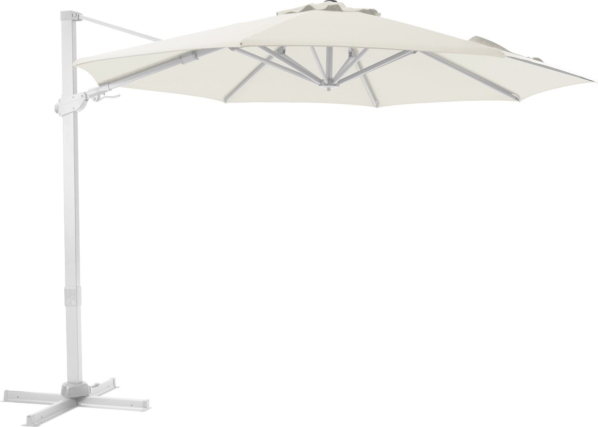 AXI Cyrus Premium Zweefparasol ⌀ 300cm Wit/Beige - Gepoedercoat aluminium frame met kruisvoet - 360° Draaibaar - Kantelbaar - UV werend doek (8720365063664)