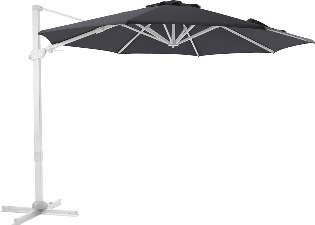 AXI Cyrus Premium Zweefparasol ⌀ 300cm Wit/grijs - Gepoedercoat aluminium frame met kruisvoet - 360° Draaibaar - Kantelbaar - UV werend doek (8720365063640)