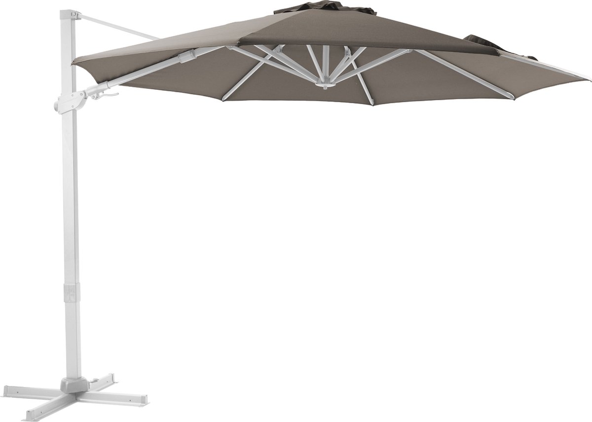 AXI Cyrus Premium Zweefparasol ⌀ 300cm Wit/taupe - Gepoedercoat aluminium frame met kruisvoet - 360° Draaibaar - Kantelbaar - UV werend doek (8720365063657)