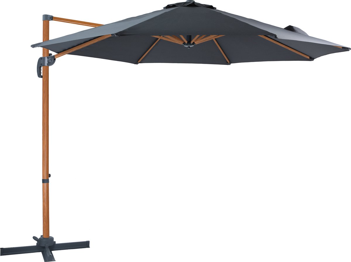 AXI Marisol Zweefparasol ⌀ 300cm Houtlook/grijs - Gepoedercoat aluminium frame met kruisvoet - 360° Draaibaar - Kantelbaar - UV werend doek (8720365063435)