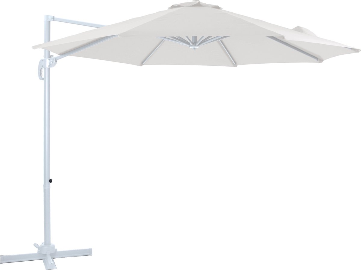 AXI Marisol Zweefparasol ⌀ 300cm Wit/Beige - Gepoedercoat aluminium frame met kruisvoet - 360° Draaibaar - Kantelbaar - UV werend doek (8720365063428)