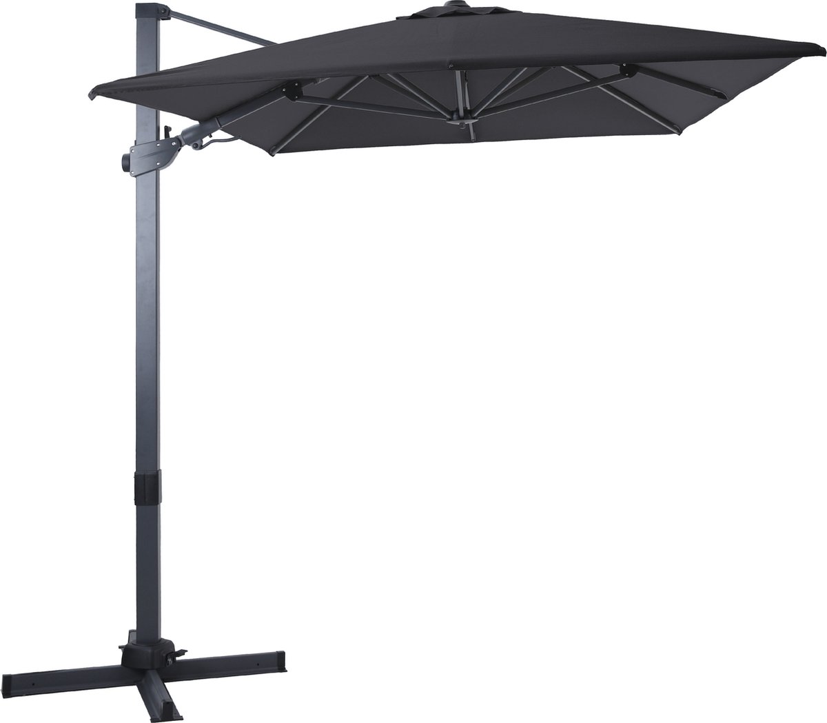 AXI Milad Premium Zweefparasol 200x300 cm Antraciet/grijs - Gepoedercoat aluminium frame met kruisvoet - 360° Draaibaar - Kantelbaar - UV werend doek (8720365063558)