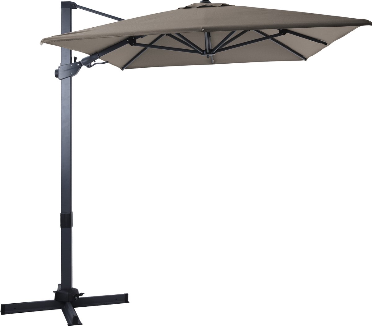 AXI Milad Premium Zweefparasol 200x300 cm Antraciet/taupe - Gepoedercoat aluminium frame met kruisvoet - 360° Draaibaar - Kantelbaar - UV werend doek (8720365063565)