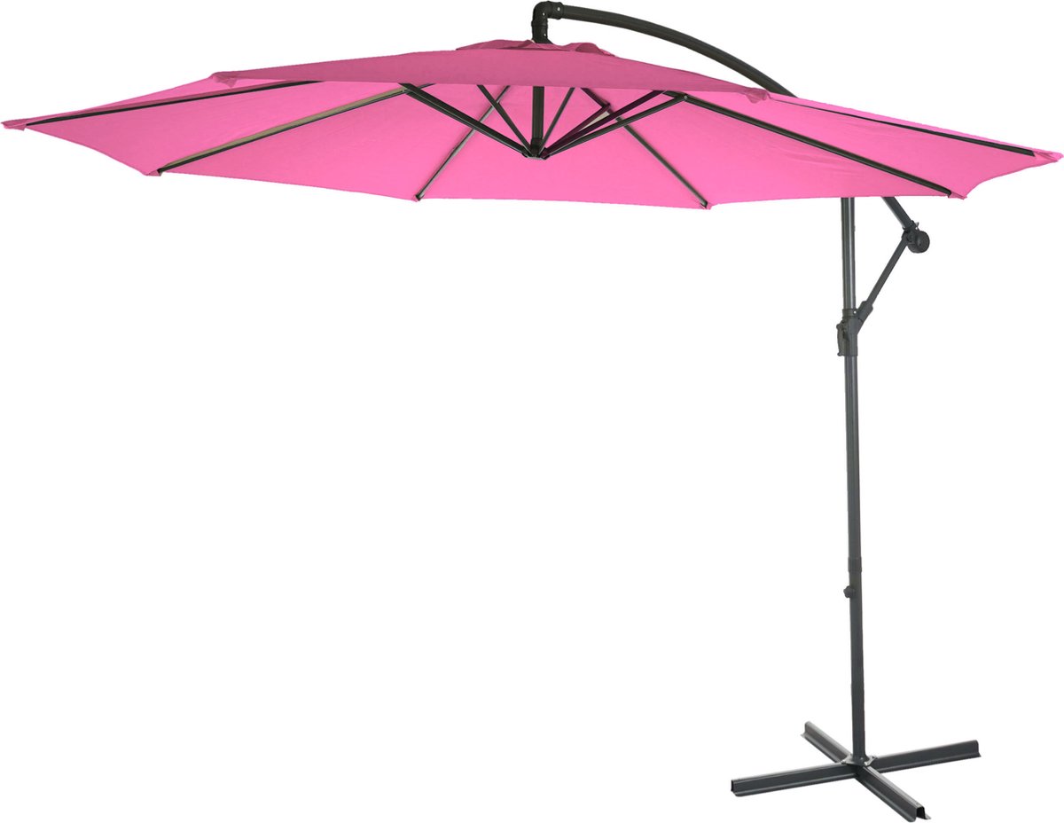 Acerra zweefparasol, parasol zonwering, ⌀ 3m kantelbaar, polyester/staal 11kg ~ roze zonder voet (4057651372891)