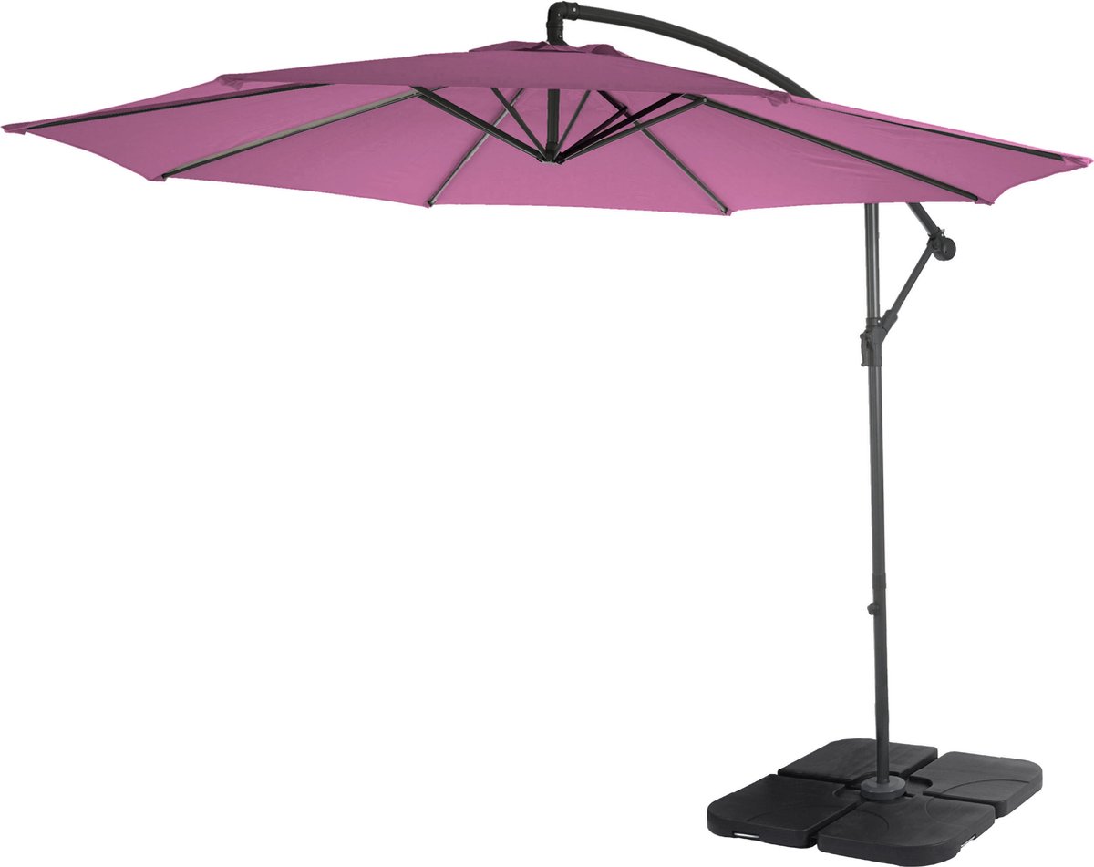 Acerra zweefparasol, parasol, ⌀ 3m kantelbaar, polyester/staal 11kg ~ lavendel-rood met voet (4057651372976)