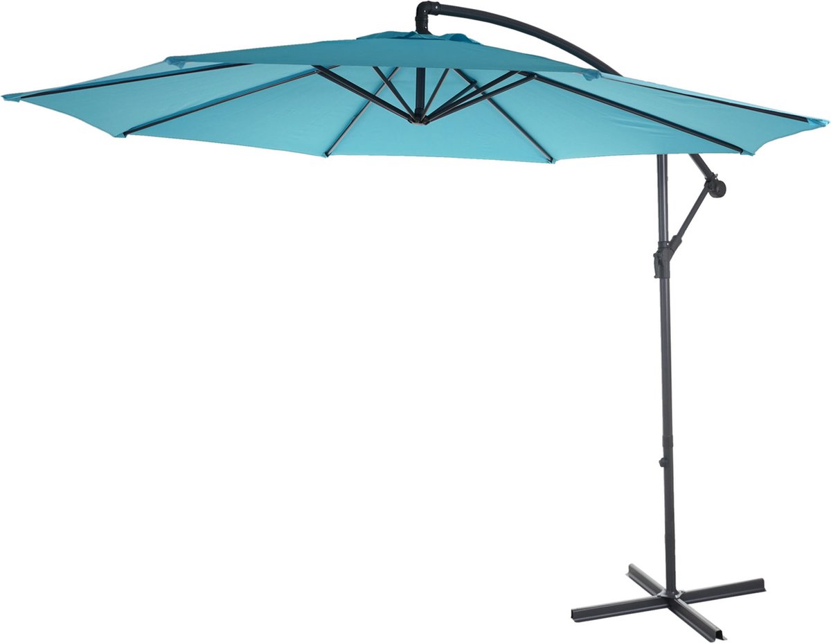 Acerra zweefparasol, parasol, ⌀ 3m kantelbaar, polyester/staal 11kg ~ turquoise-blauw zonder voet (4057651092980)