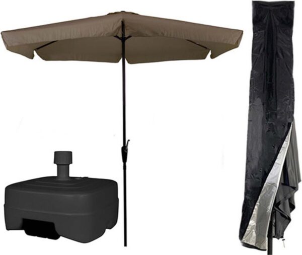 CUHOC Taupe Parasol - Parasolhoes - Extra Zware Vulbare Verrijdbare Parasolvoet - parasol met voet, parasol met hoes en voet, stokparasol met hoes en voet (8720574442847)