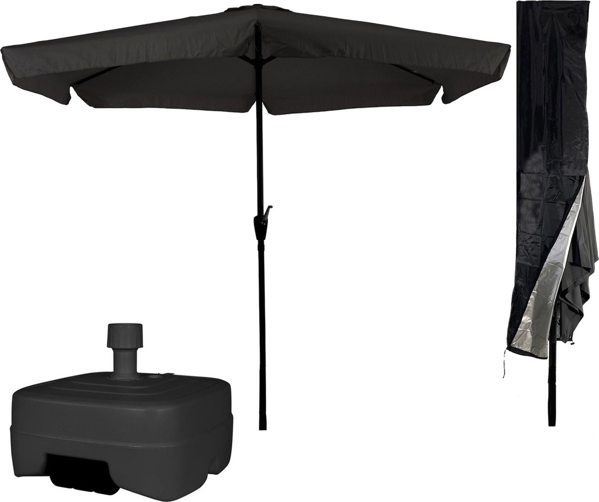 CUHOC Zwarte Parasol - Parasolhoes - Extra Zware Vulbare Verrijdbare Parasolvoet - parasol met voet, parasol met hoes en voet, stokparasol met hoes en voet (8720574449396)