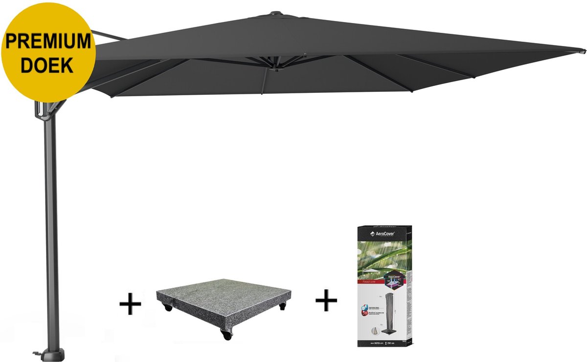 Challenger T1 premium zweefparasol 400x300 cm faded black met 120KG voet en hoes (8720848329607)