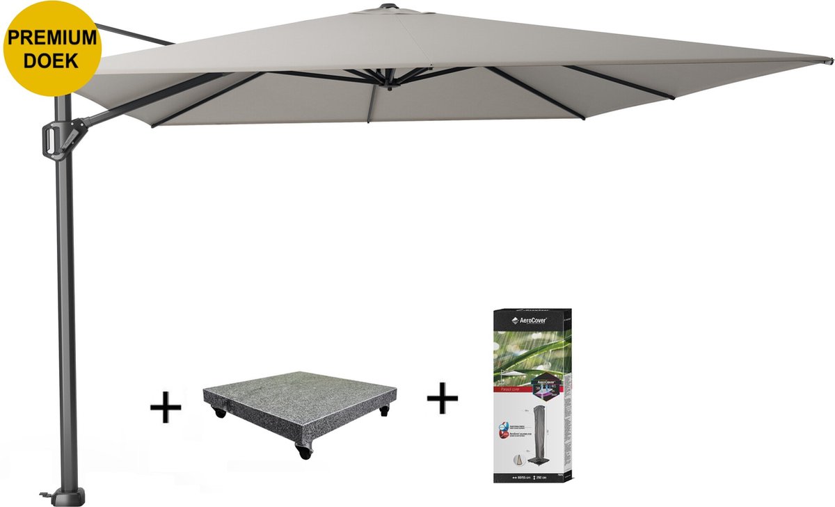 Challenger T1 premium zweefparasol 400x300 cm manhattan met 120 KG voet en hoes (8720848329584)