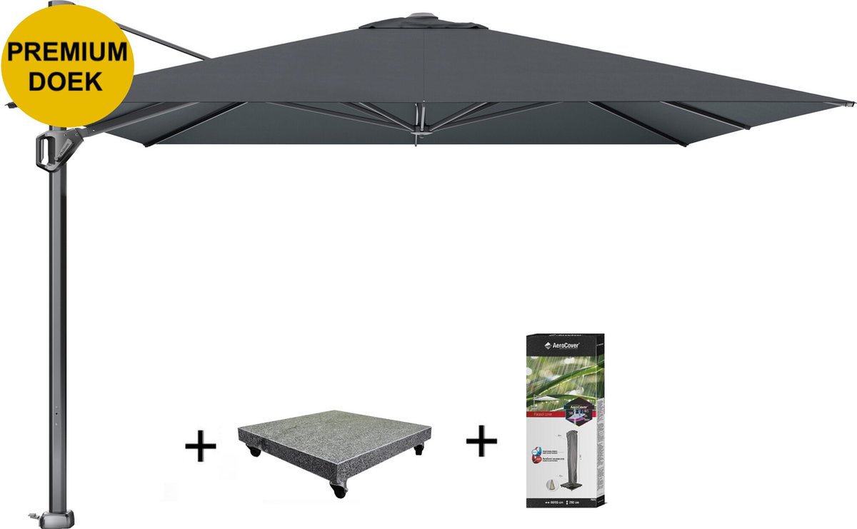 Challenger T1 telescope premium zweefparasol 350x350 cm faded black met 120 KG voet en hoes (8720848326842)