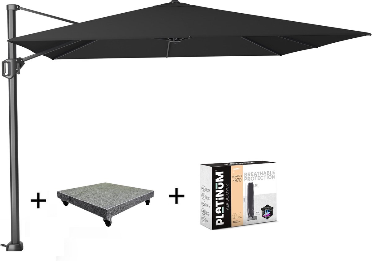 Challenger T1 zweefparasol 300x300 cm zwart met 90KG voet en hoes (8720848328327)