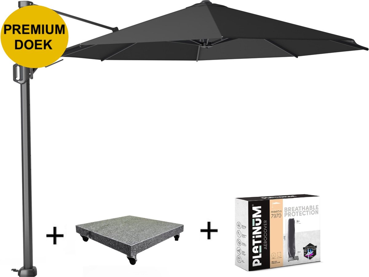 Challenger T2 premium zweefparasol 350 cm rond faded black met 90KG voet en hoes (8720848326859)