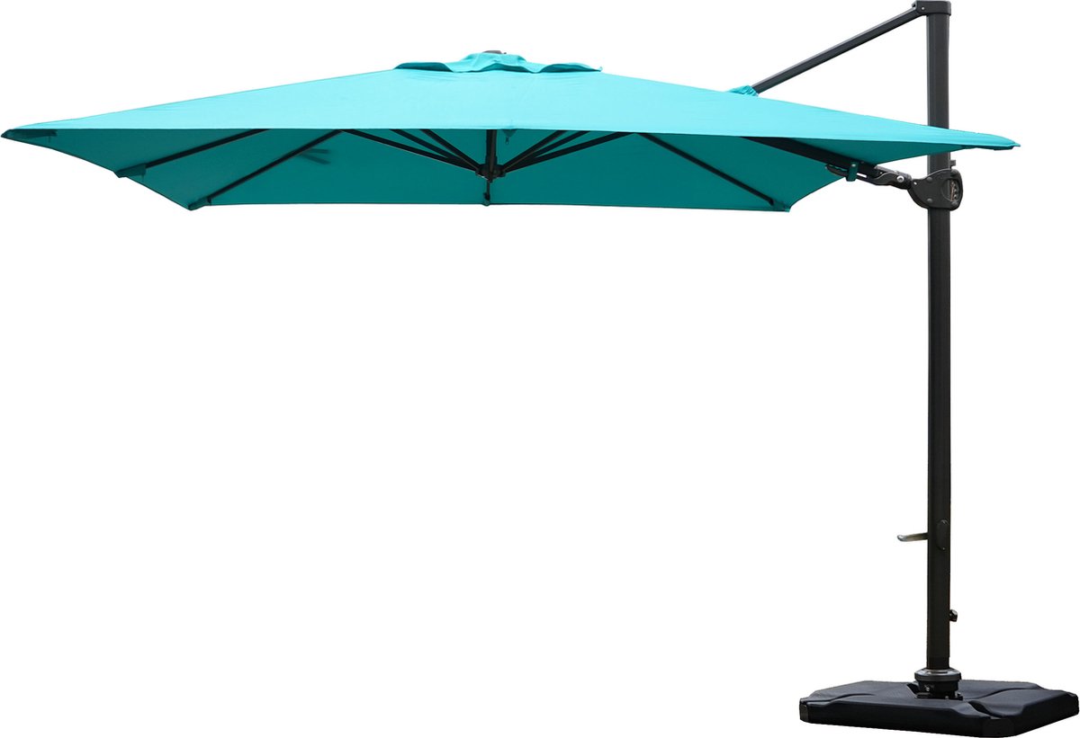 Cosmo Casa Catering Zweefparasol - Draaibaar - Polyester/Aluminium - 31kg - Turkoois - 3x3m (⌀4.24m) - Met Standaard (7595981085069)