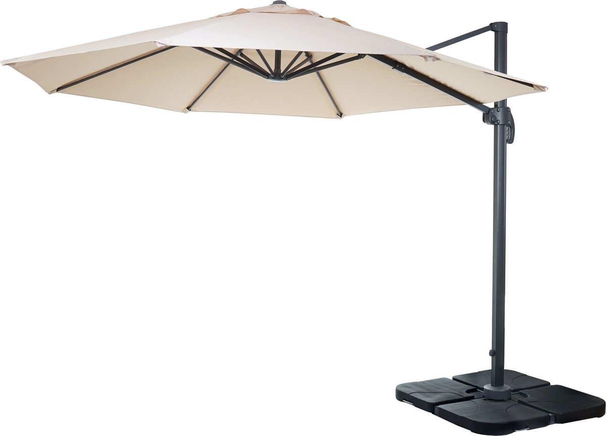 Cosmo Casa Catering Zweefparasol - Parasol - Polyester - Aluminium/Staal - 23kg - Crème - Met Standaard - Draaibaar - Rond ⌀ 3m (7595981084277)