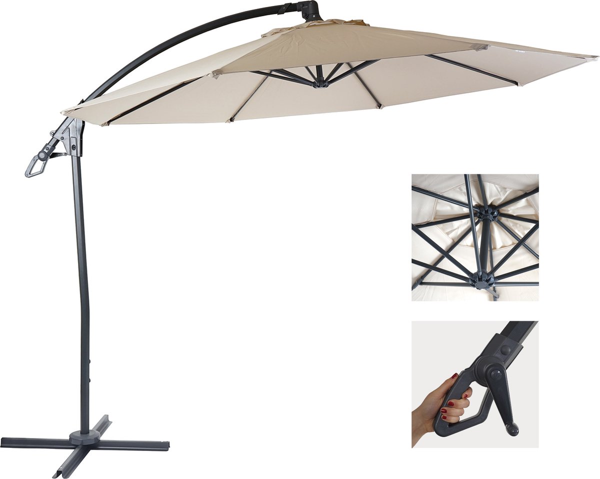 Cosmo Casa Deluxe Zweefparasol - Parasol - Rond ⌀ 3m - Polyester - Aluminium/Staal - 14kg - Roomwit - Zonder Stand (7595981081917)