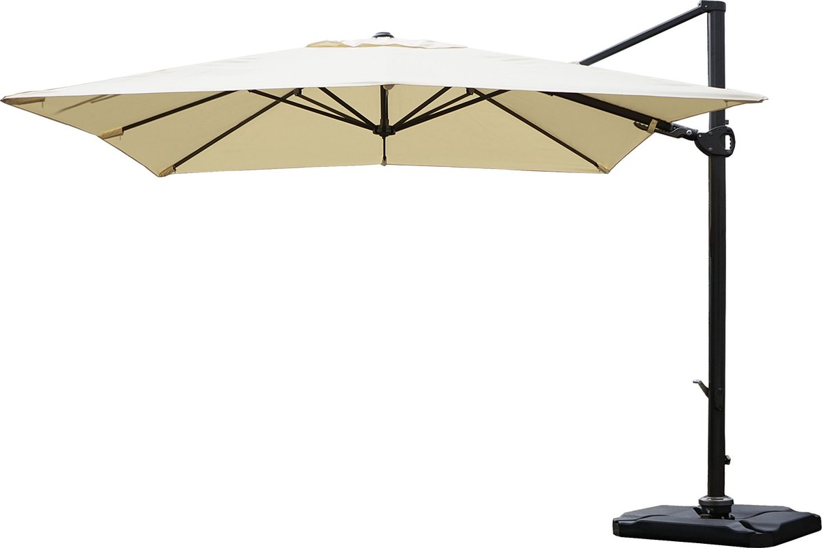 Cosmo Casa Restaurant Zweefparasol - Draaibaar - Polyester/Aluminium - 31kg - Roomwit - 3x3m (⌀4.24m) - Met standaard (7595981085021)