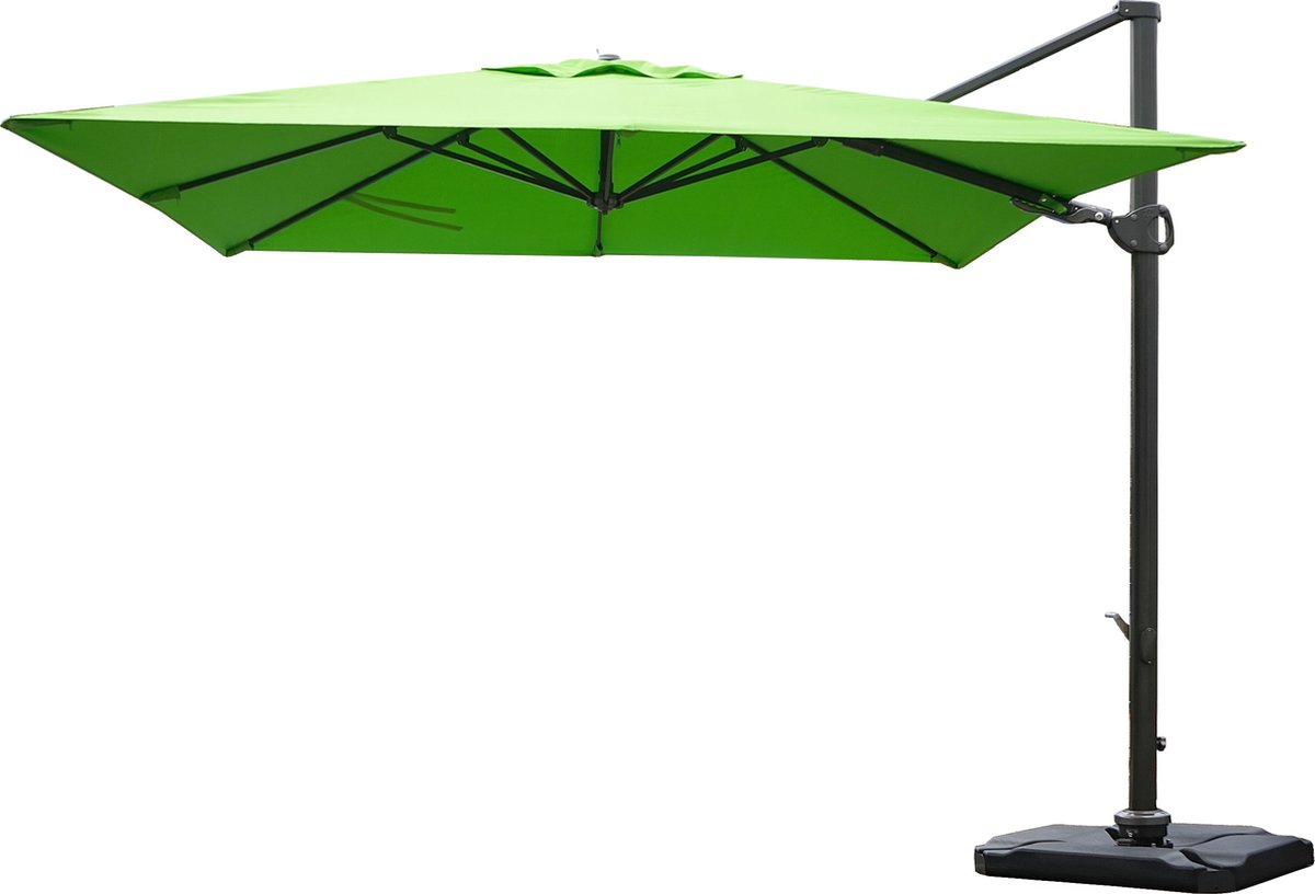 Cosmo Casa Restaurant Zweefparasol - Zwenkbaar - Polyester/Aluminium - 31kg - Groen - Met Standaard - 3x3m (⌀4.24m) (7595981085045)