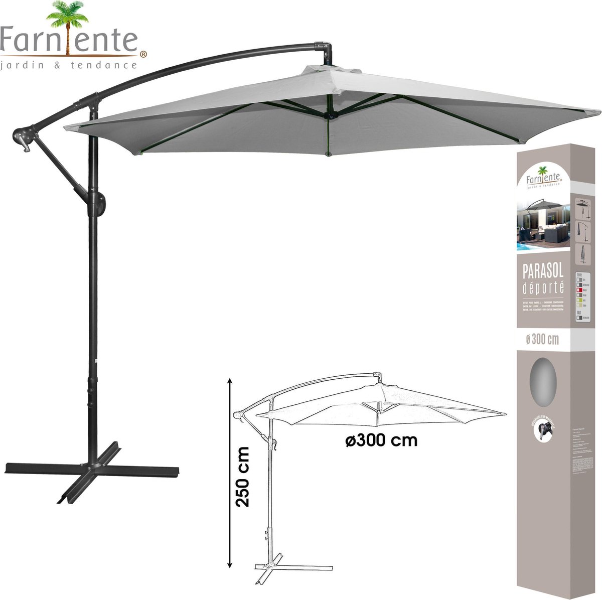 Farniente - Zweefparasol 300cm Lichtgrijs - Urban Living Parasol (5414882239147)