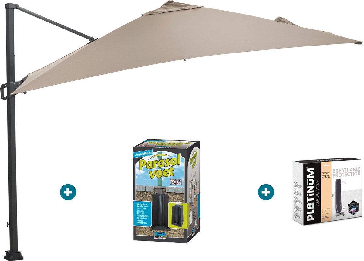 GI Hawaii zweefparasol 300 x 300 cm. - Taupe - met ingraafvoet en hoes (6097351454488)